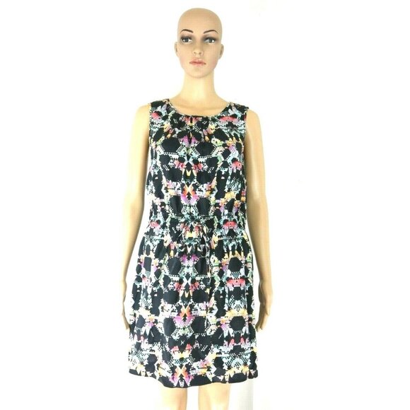 Tibi New York  Black Multi Color Geometric Print 100% Silk Dress Womens Size 2 - Picture 2 of 9